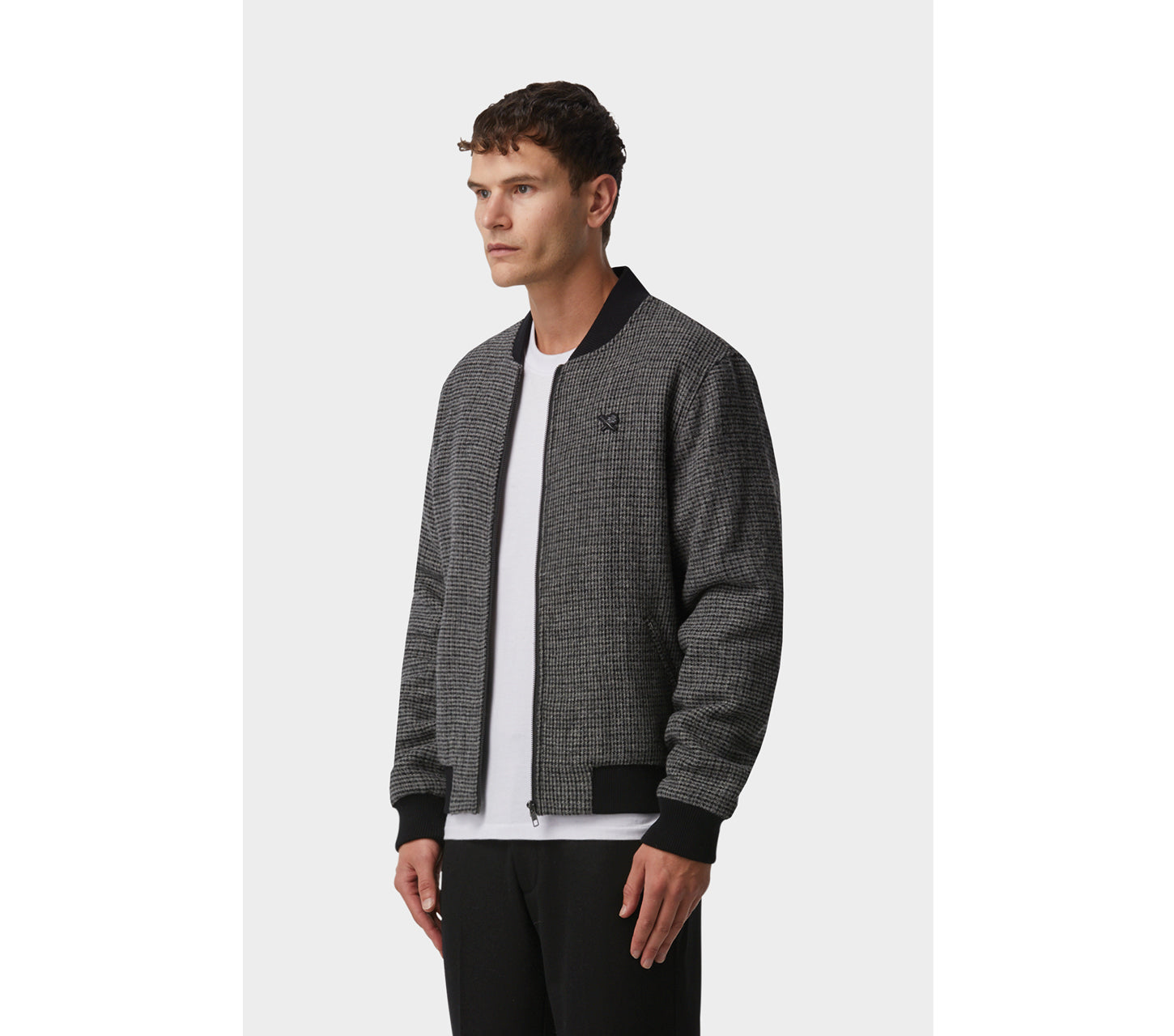 Victor Wool Bomber - Charcoal Houndstooth
