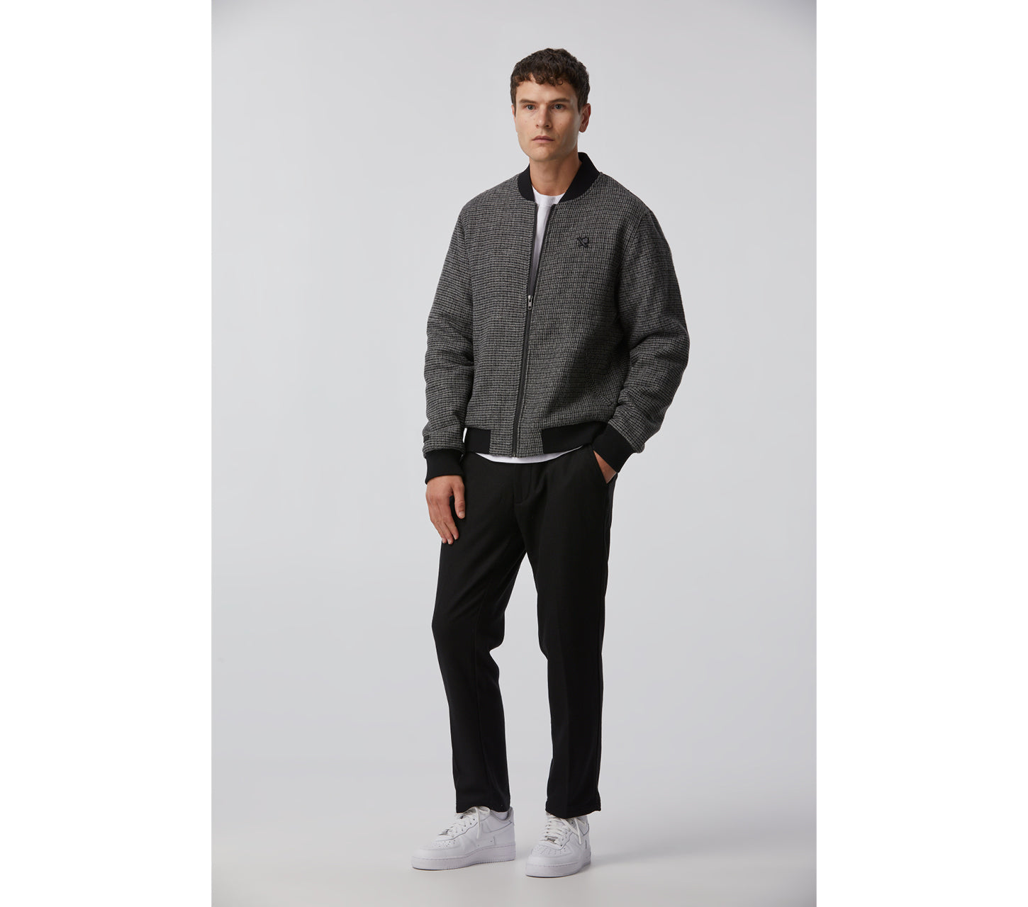 Victor Wool Bomber - Charcoal Houndstooth