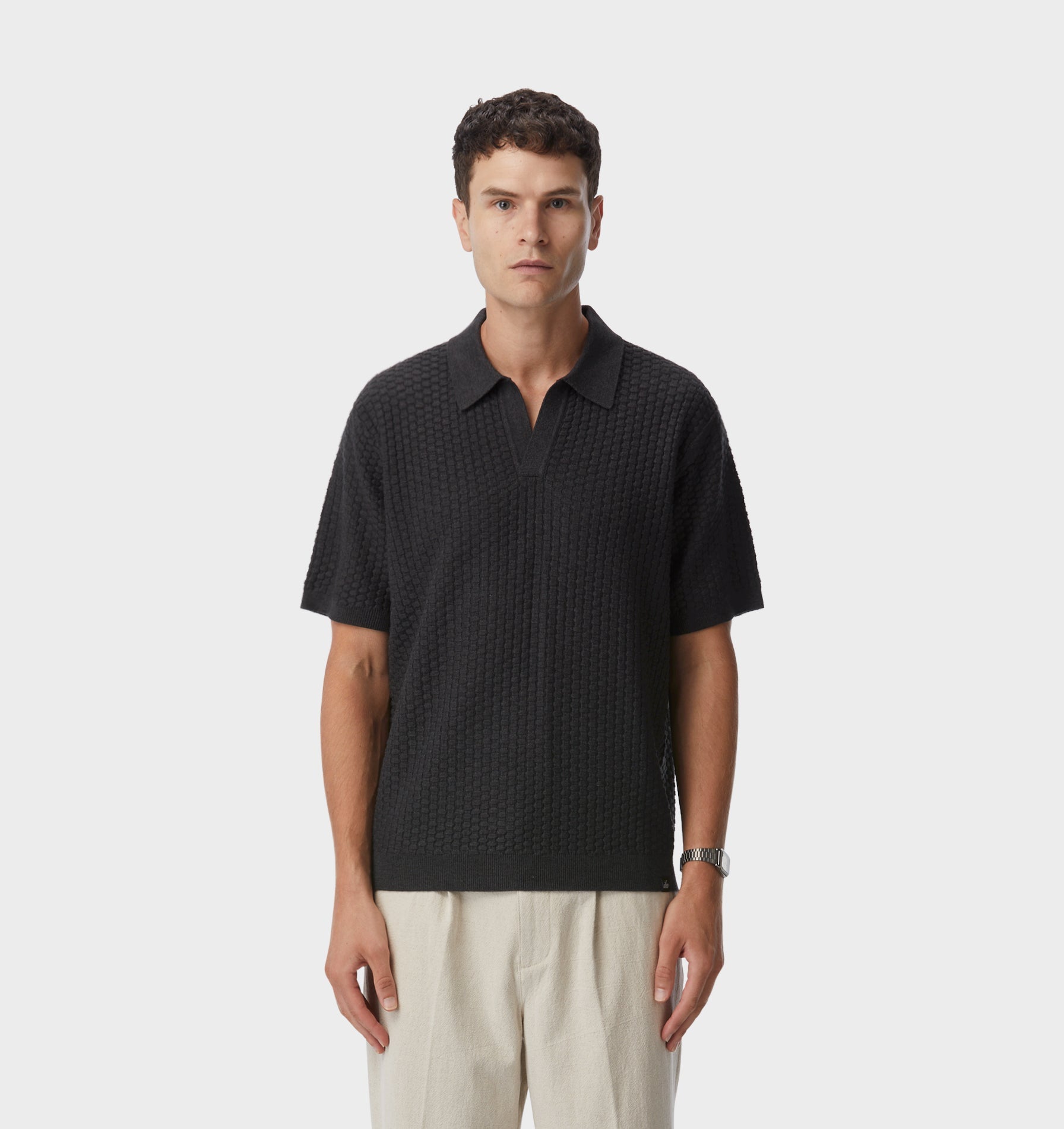 Clive Knit SS Polo - Charcoal