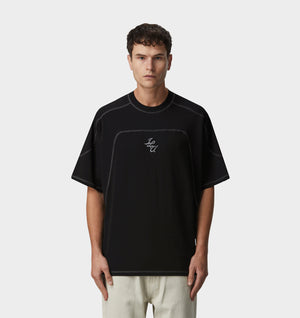 Contrast Stitch Box Tee - Black