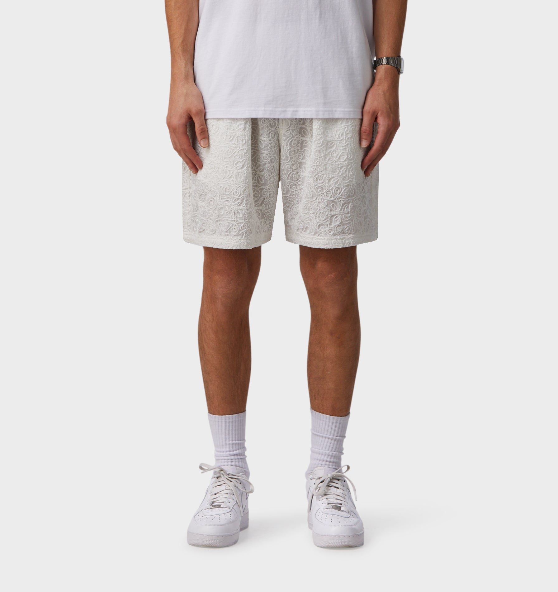 Chainstitch Michael Pleat Cord Short - White