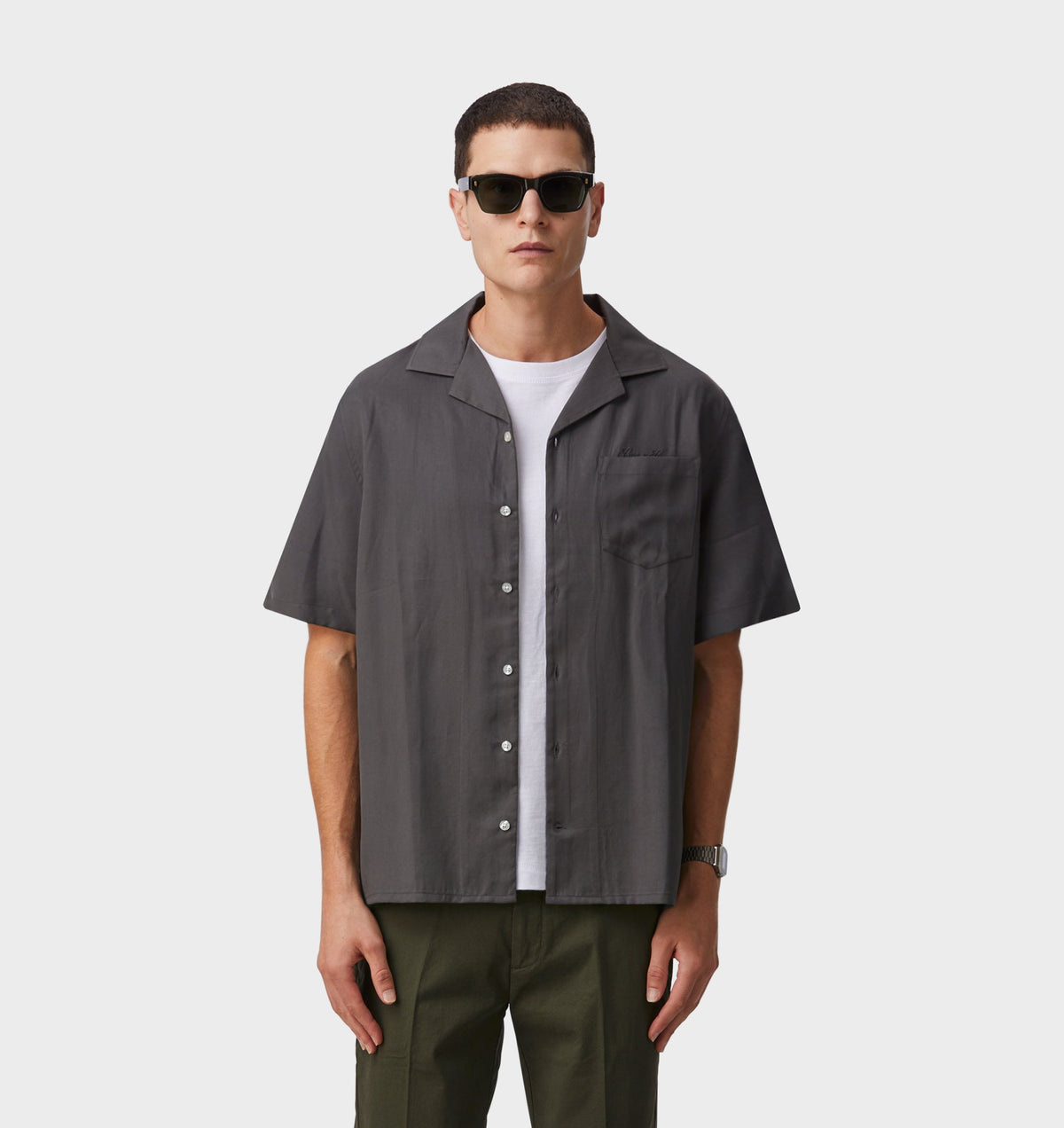 Austin Cuban Collar Shirt - Charcoal