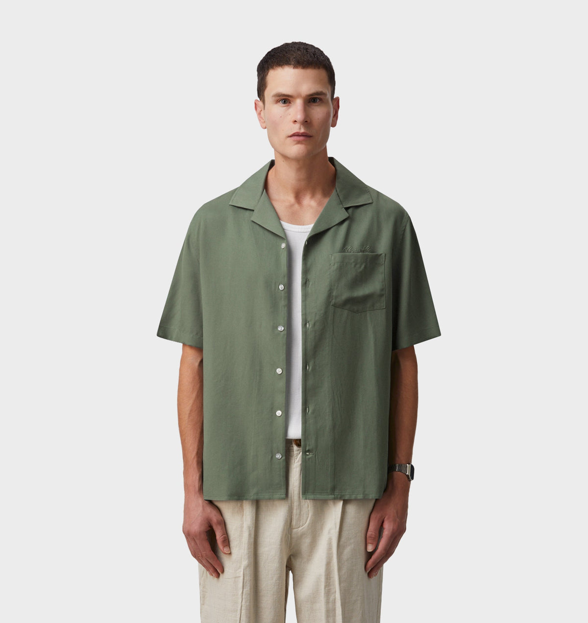 Austin Cuban Collar Shirt - Duck Green