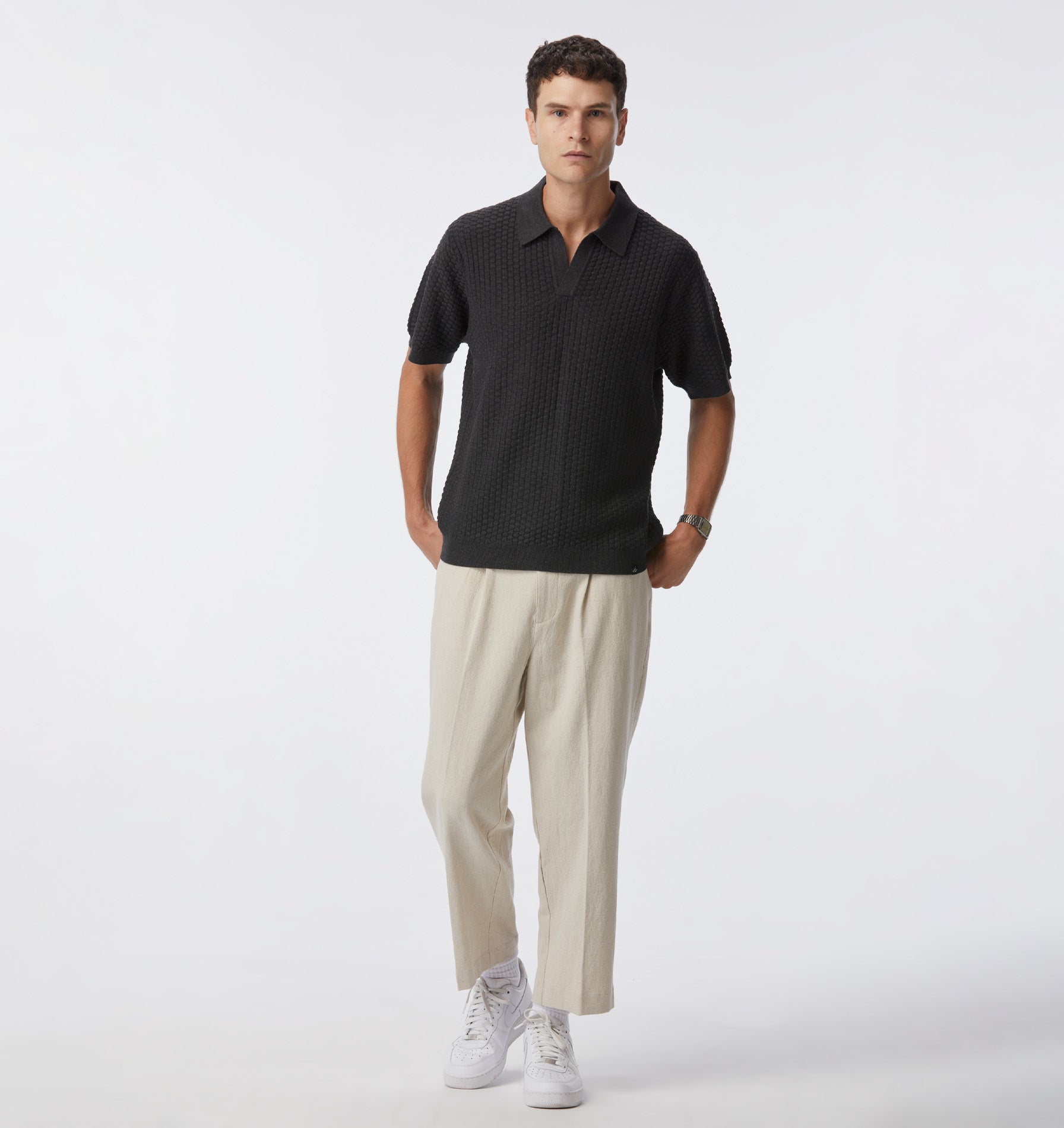 Clive Knit SS Polo - Charcoal