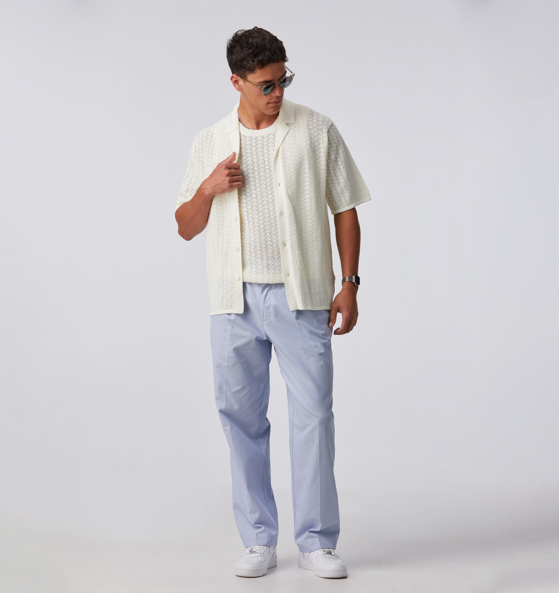 Chevron Knit Cuban Collar - Off White