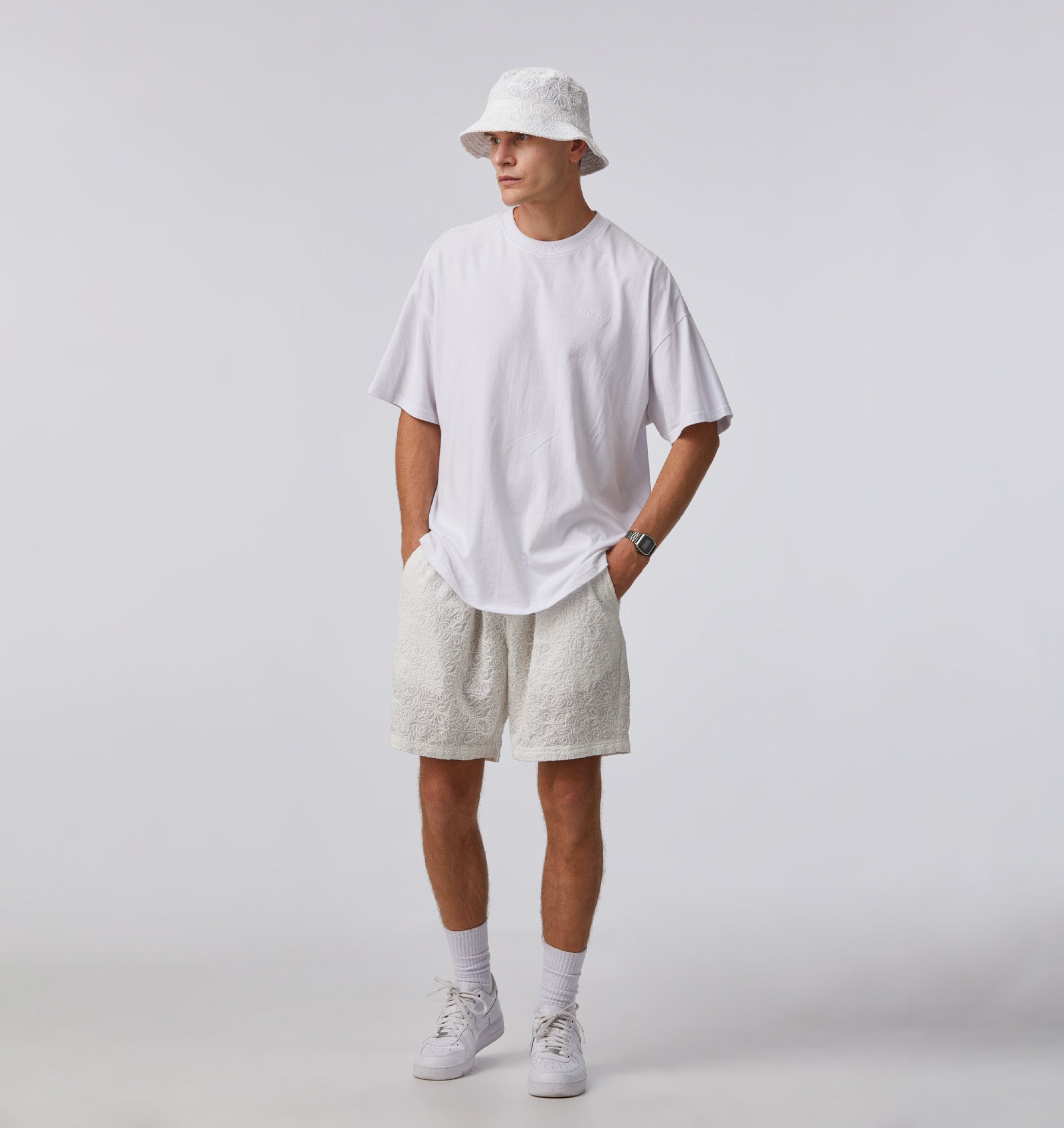 Chainstitch Michael Pleat Cord Short - White