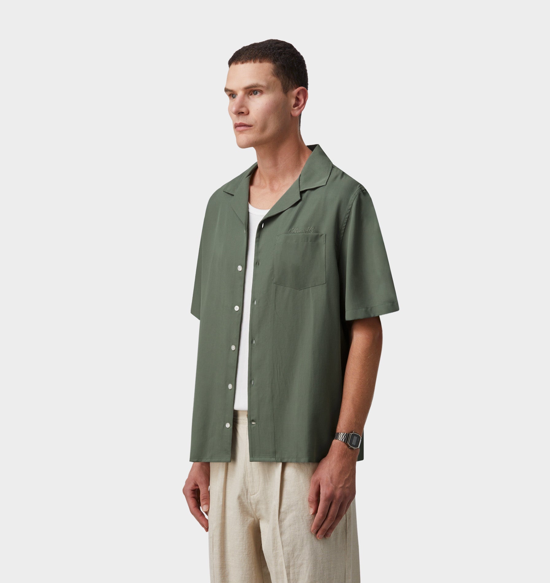 Austin Cuban Collar Shirt - Duck Green