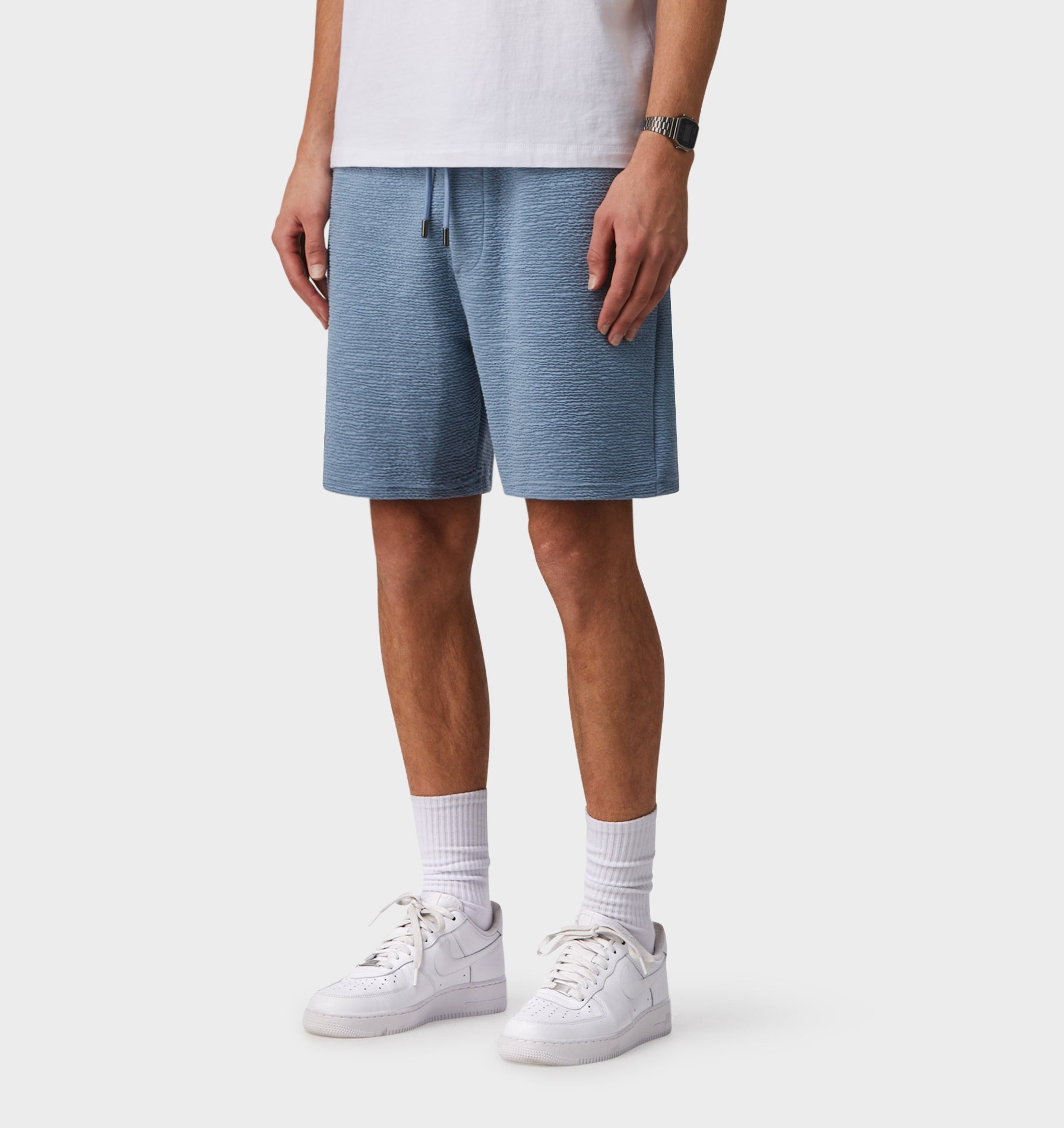 Ridged Trackie Short - Steel Blue