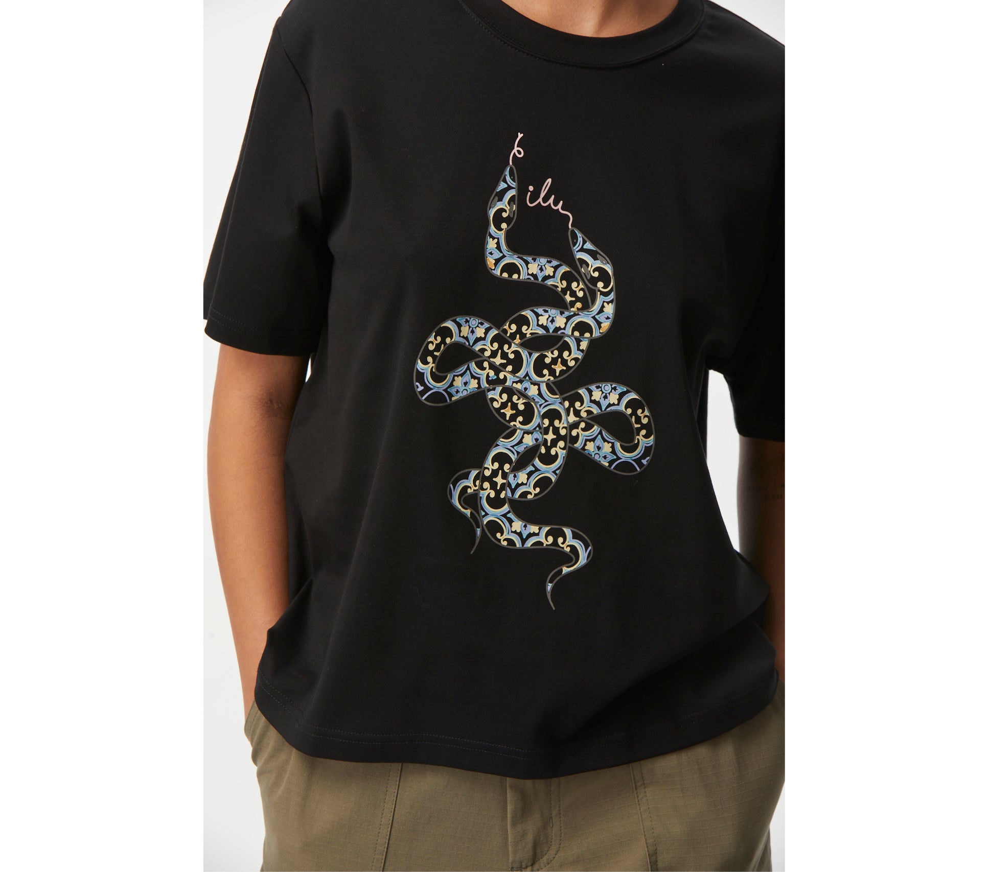 Snake Charmer Boxy Tee - Black