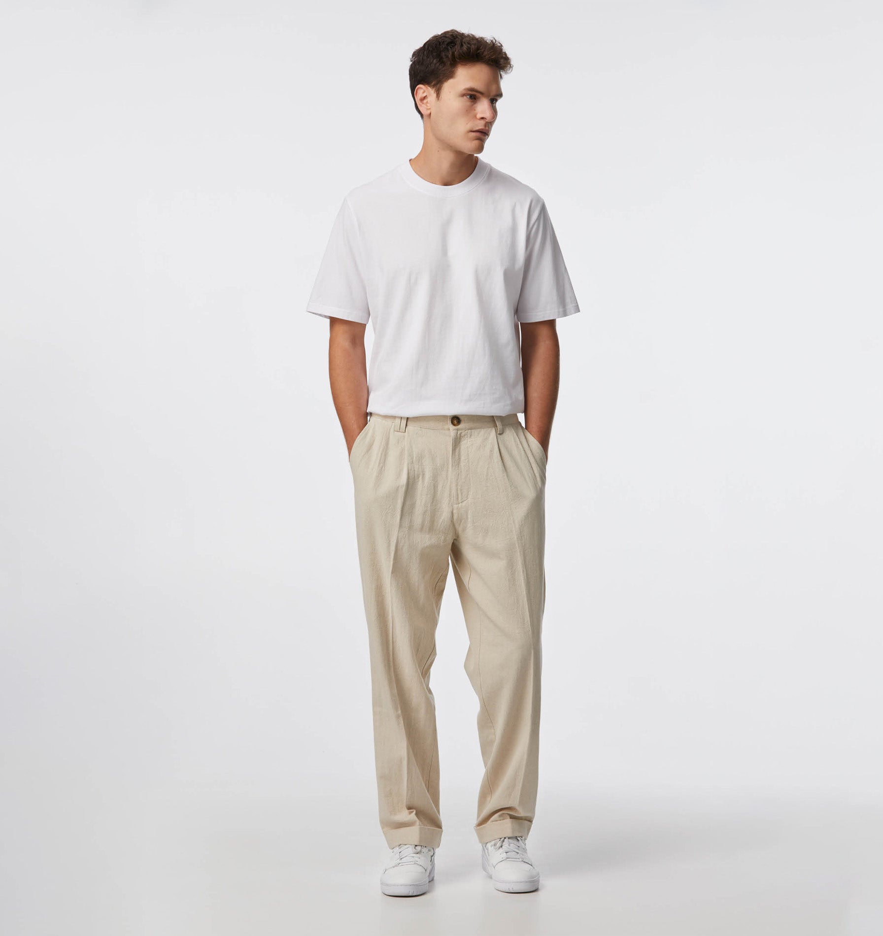 Linen Noah Pleated Pant - Bone