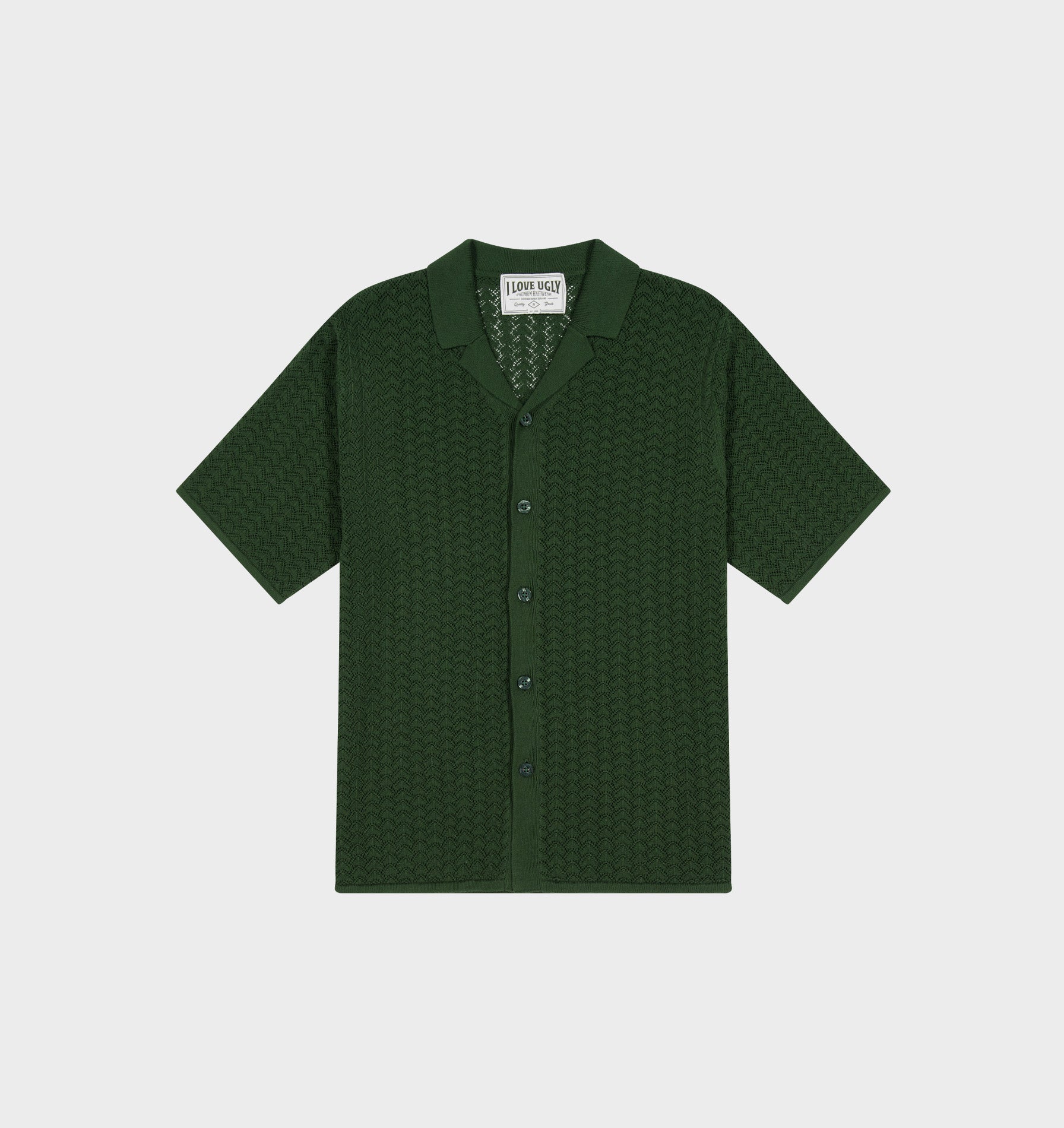 Chevron Knit Cuban Collar - Forest Green